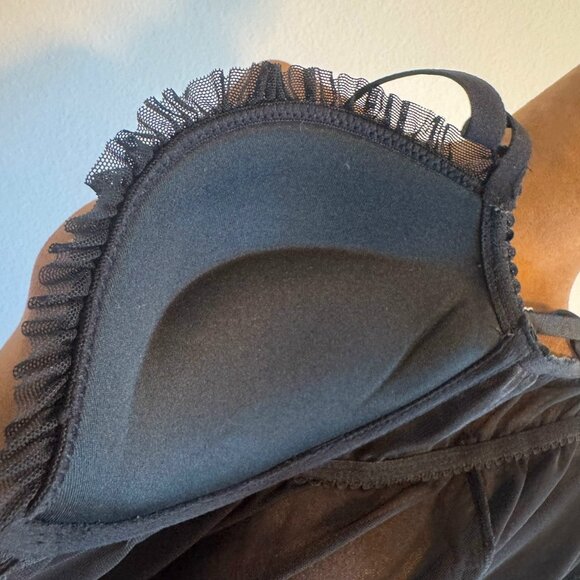 Victoria's Secret Black Sheer Front Rhinestone Bra Babydoll Slip Size 36C - Picture 10 of 12